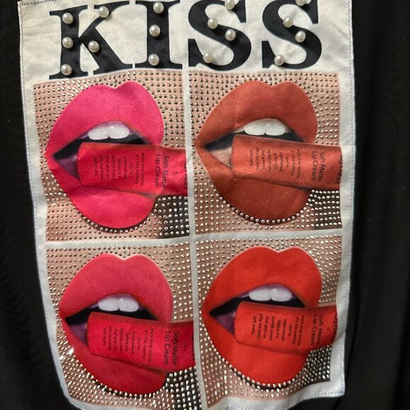 Black Sheer Kiss Graphic Dress Size M - Picture 4 of 7